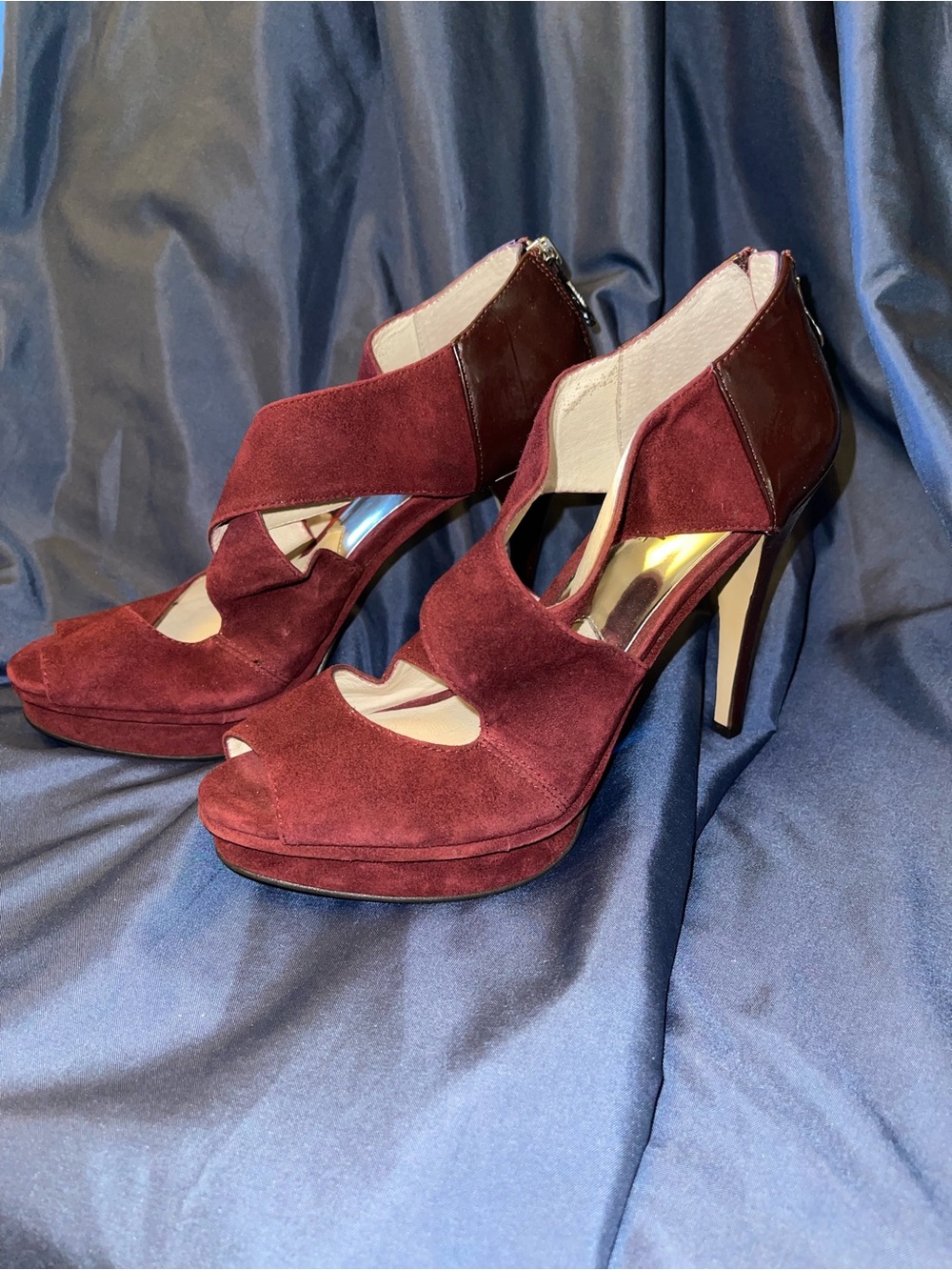 Michael Kors Burgundy Suede Peep-Toe High Heels